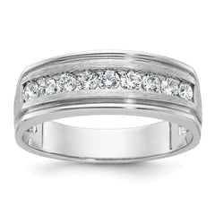 IBGoodman 14k White Gold Men's Polished Brushed and Grooved 9-Stone 1/2 Carat A Quality Diamond Ring