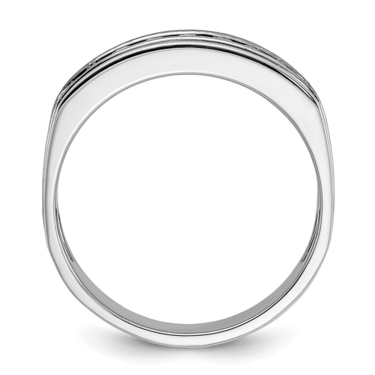 IBGoodman 14k White Gold Men's Polished Brushed and Grooved 9-Stone 1/2 Carat A Quality Diamond Ring