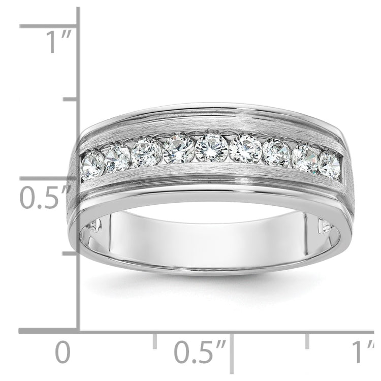 IBGoodman 14k White Gold Men's Polished Brushed and Grooved 9-Stone 1/2 Carat A Quality Diamond Ring