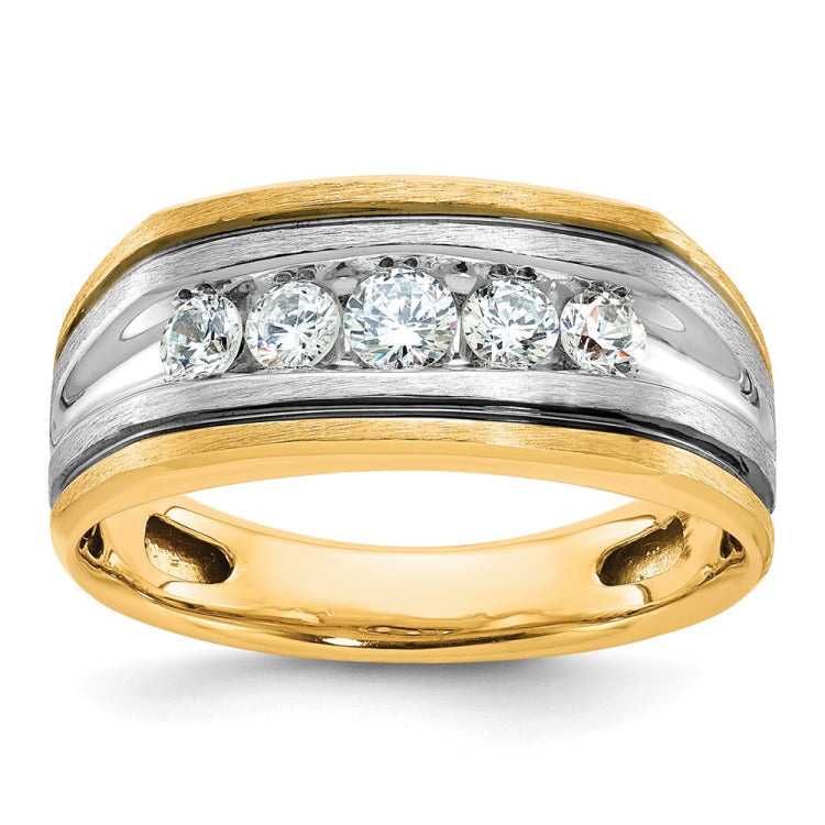 14K Yellow Gold Polished and Satin Diamond Men's Ring *CUSTOMER DIAMONDS*