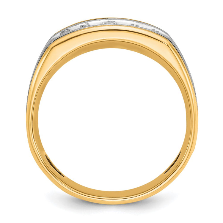 14K Yellow Gold Polished and Satin Diamond Men's Ring *CUSTOMER DIAMONDS*