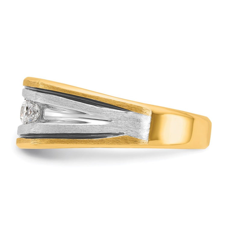 14K Yellow Gold Polished and Satin Diamond Men's Ring *CUSTOMER DIAMONDS*