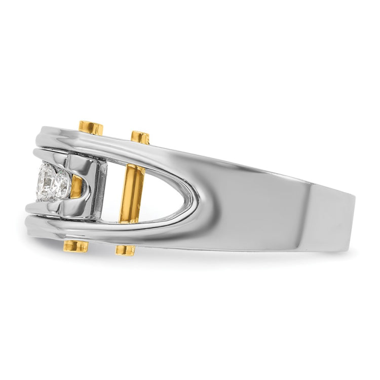 IBGoodman 14k Two-tone Men's Polished Grooved and Cut-Out 5-Stone 1/2 Carat A Quality Diamond Ring