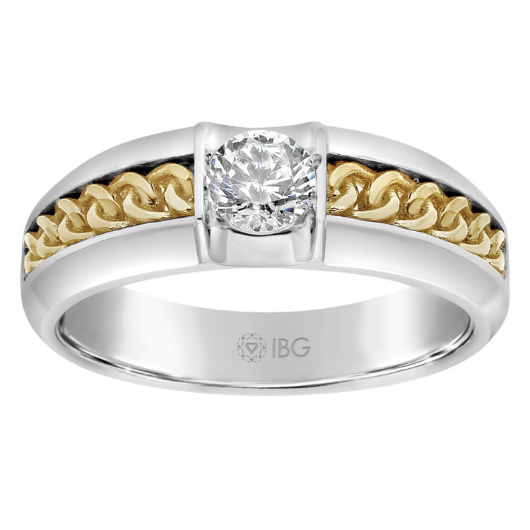 Men's Two-Tone Gold Diamond Solitaire Cuban Link Band Mounting