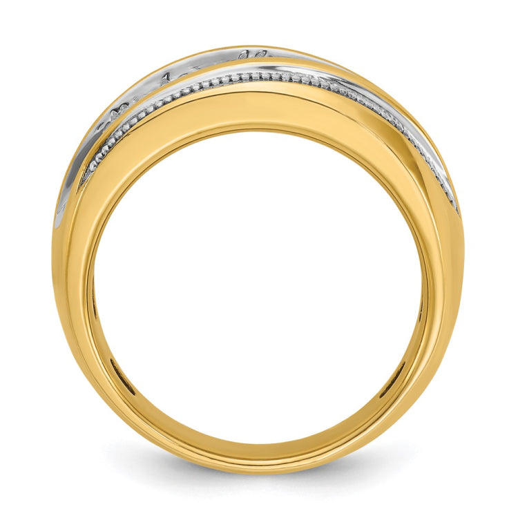 IBGoodman 14k White Gold Men's Polished and Milgrain 1 Carat AA Quality Diamond Ring