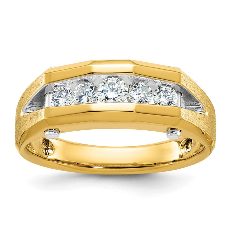 Men's YG Wedding Band with WG Bars and Satin Finish Mounting
