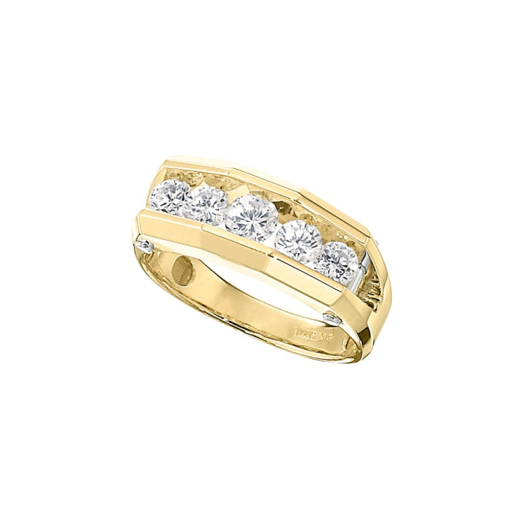 Men's Yellow Gold 1ct tw Diamond Wedding Band with White Gold Bars