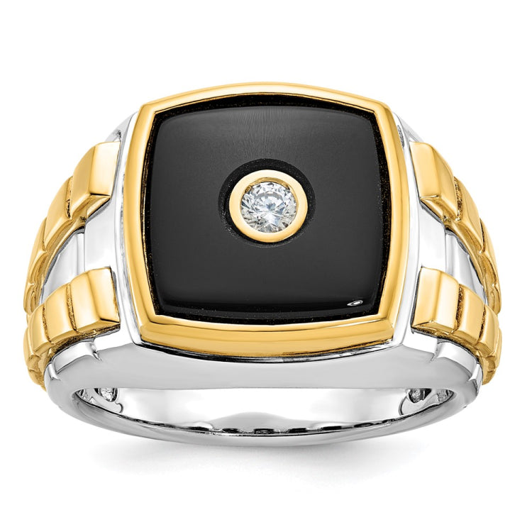 Men's Two-tone .10ct Diamond and Onyx Ring with All Bright Finish Mounting