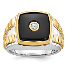 Men's Two-tone .10ct Diamond and Onyx Ring with All Bright Finish Mounting