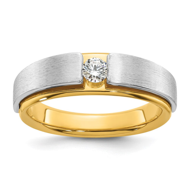 IBGoodman 14k Two-tone Men's Polished and Satin 1/5 Carat AA Quality Diamond Solitaire Ring