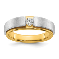 IBGoodman 14k Two-tone Men's Polished and Satin 1/5 Carat AA Quality Diamond Solitaire Ring