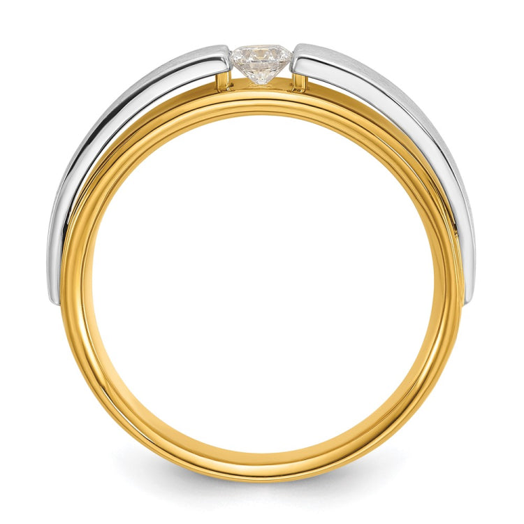 IBGoodman 14k Two-tone Men's Polished and Satin 1/5 Carat AA Quality Diamond Solitaire Ring