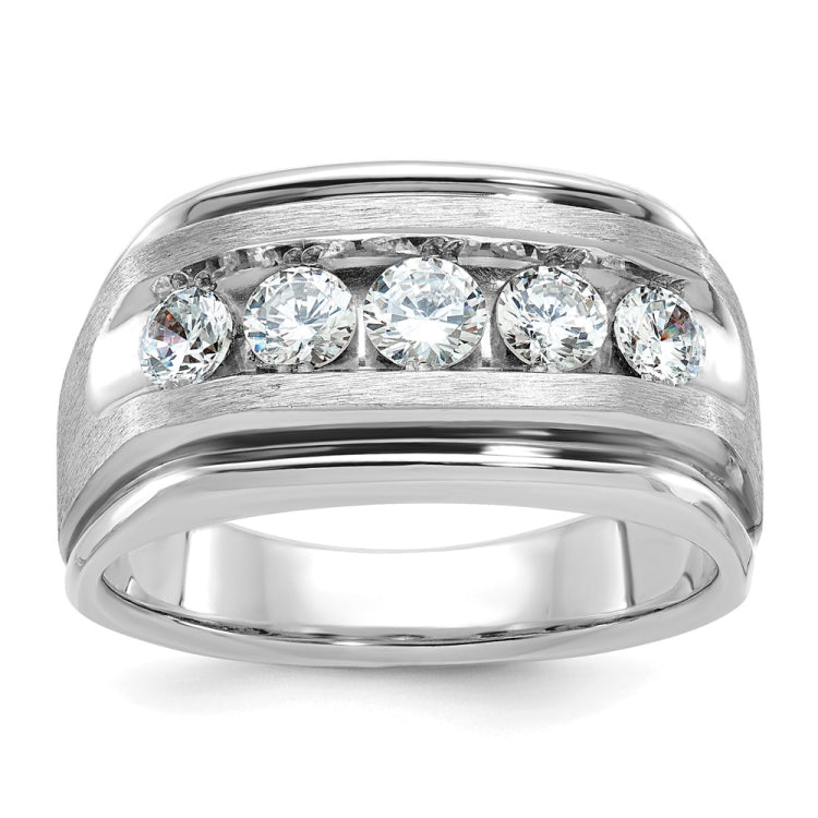 14kw IBGoodman Men's Polished Satin and Grooved 5-Stone Ring Mtg