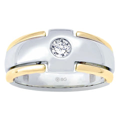 Men's Two-Tone Gold Brown Diamond Solitaire Ring with all bright finish