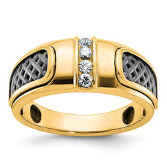 Men's Yellow Gold .20ct tw Diamond Ring with Black Rhodium Accent Mounting