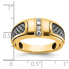 Men's Yellow Gold .20ct tw Diamond Ring with Black Rhodium Accent Mounting