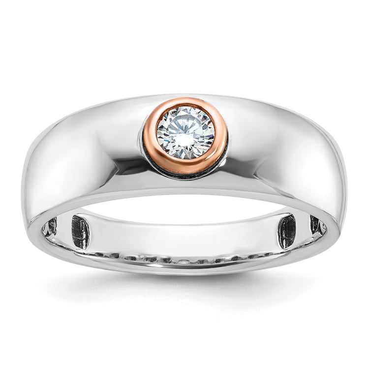 Men's White/Rose Gold Solitaire Ring with All Bright Finish Mounting