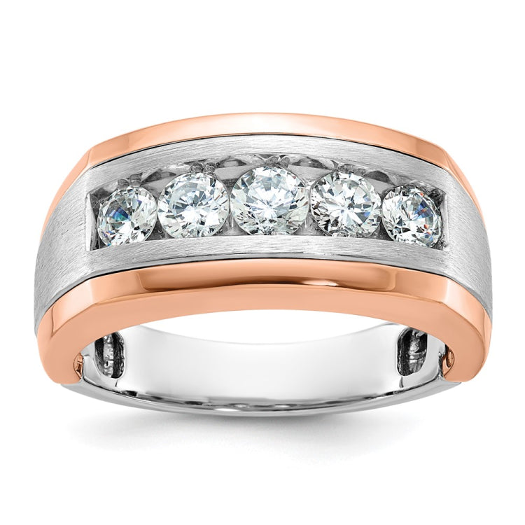 Men's White/Yellow Gold Wedding Band with Satin Finish Accent Mounting