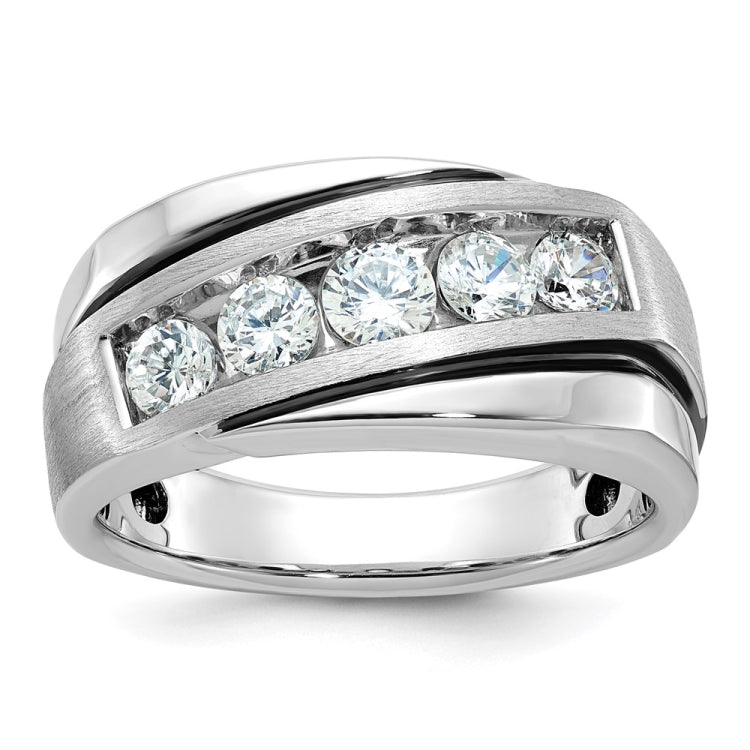 IBGoodman 14k White Gold with Black Rhodium Men's Polished Satin and Grooved 1 Carat A Quality Diamond Ring