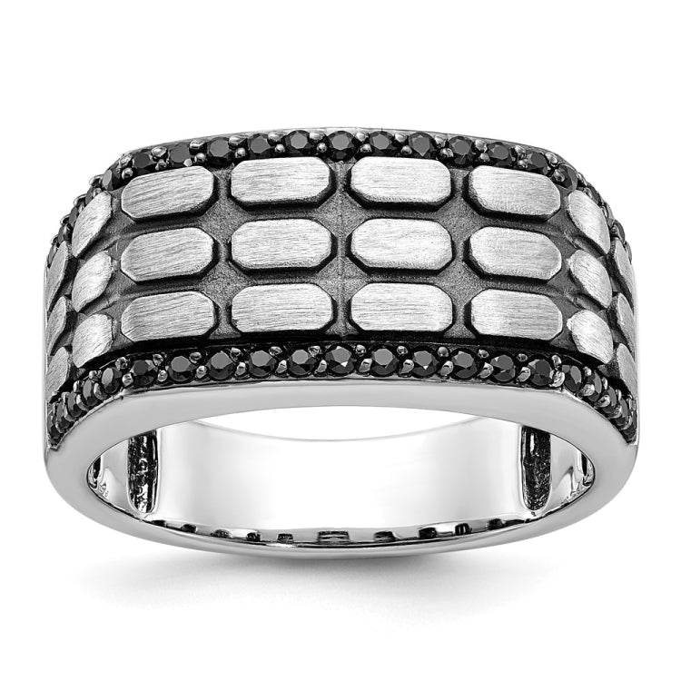 Men's WG Fashion Ring with Black Rhodium Cobblestone Design Mounting