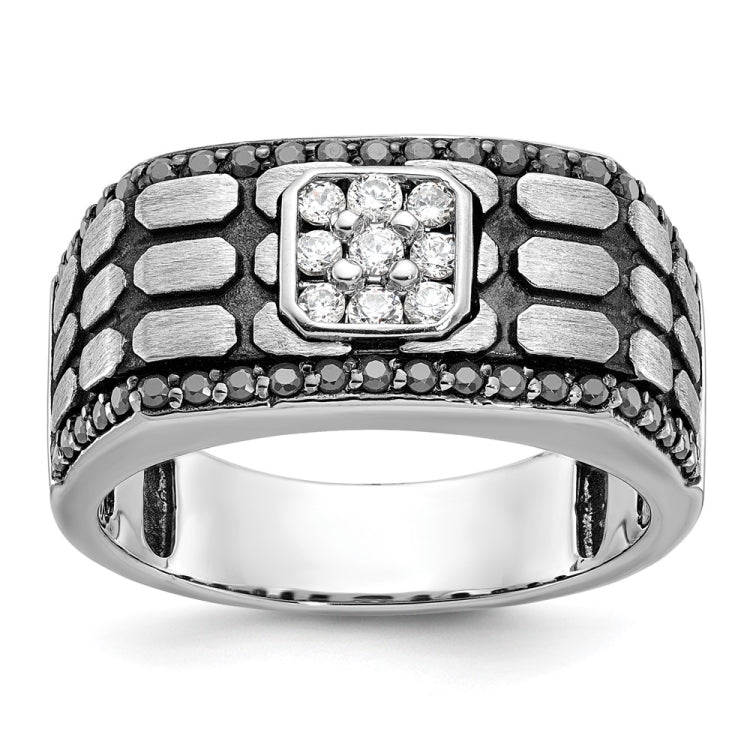 Men's WG Fashion Ring with Black Rhodium Cobblestone Design Mounting