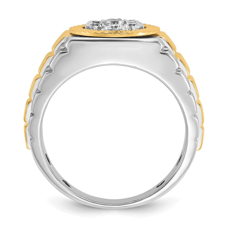 IBGoodman 14k Two-tone Men's Polished Satin and Diamond-cut Round 1/2 Carat AA Quality Diamond Cluster Ring