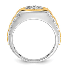 IBGoodman 14k Two-tone Men's Polished Satin and Diamond-cut Round 1/2 Carat AA Quality Diamond Cluster Ring