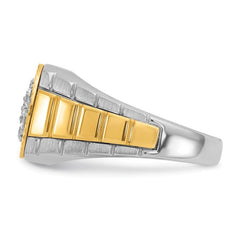 IBGoodman 14k Two-tone Men's Polished Satin and Diamond-cut Round 1/2 Carat AA Quality Diamond Cluster Ring