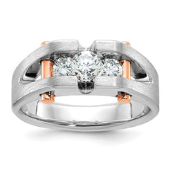 IBGoodman 14k White and Rose Gold Men's Polished Satin and Cut-Out 3-Stone 3/4 Carat Lab Grown Diamond Ring