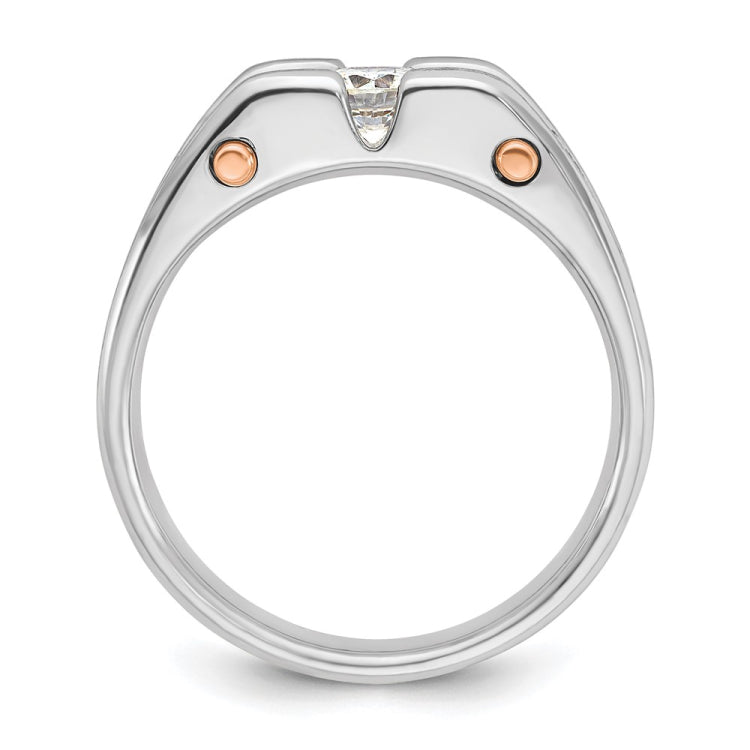 IBGoodman 14k White and Rose Gold Men's Polished Satin and Cut-Out 3-Stone 3/4 Carat Lab Grown Diamond Ring