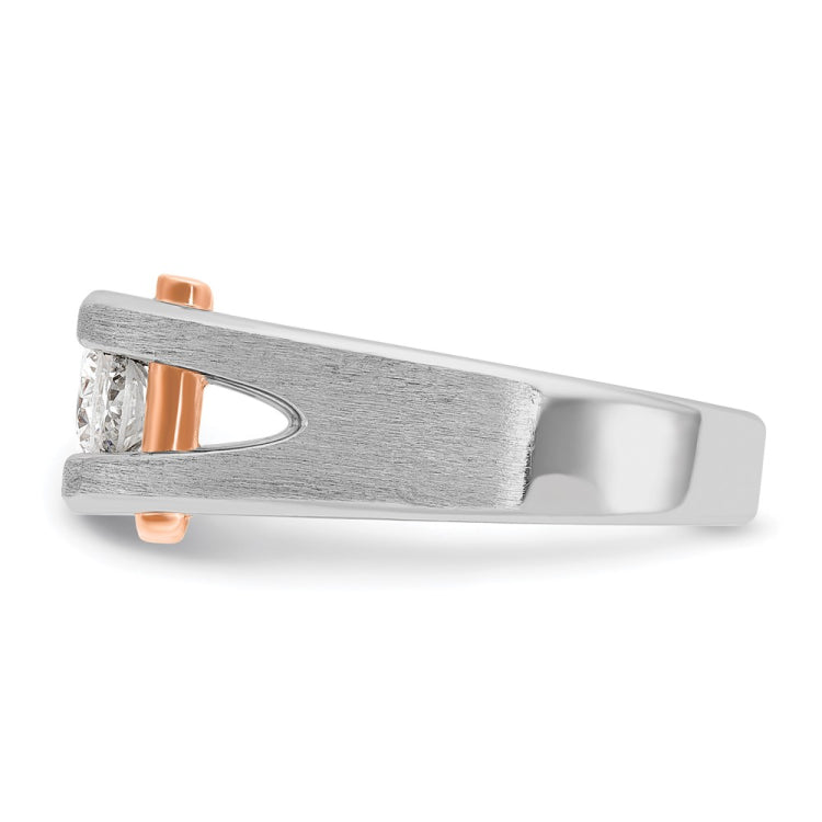 IBGoodman 14k White and Rose Gold Men's Polished Satin and Cut-Out 3-Stone 3/4 Carat Lab Grown Diamond Ring