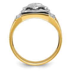 IBGoodman 10k Two-tone Men's Polished and Textured with Blue and Black Enamel Diamond Blue Lodge Master Masonic Ring