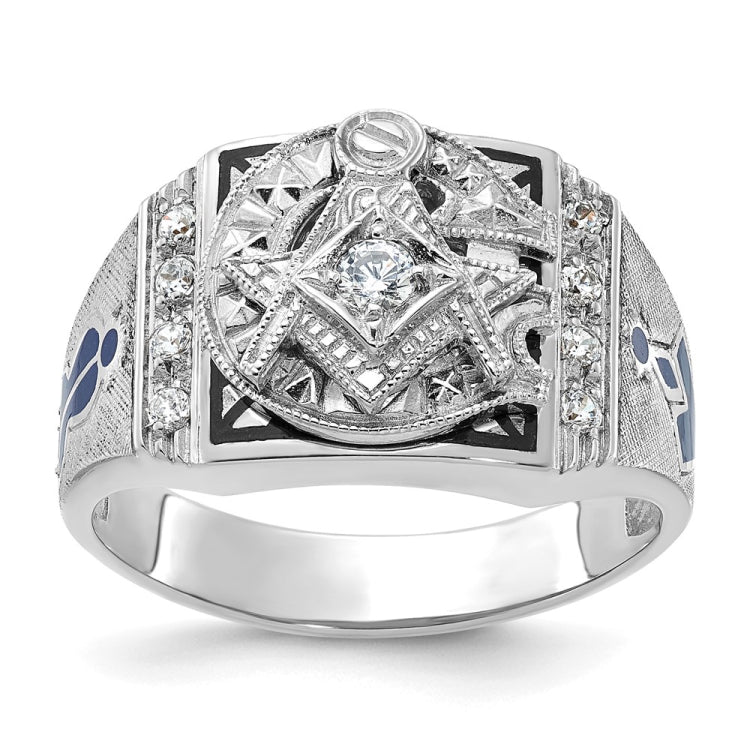 IBGoodman 14k White Gold Men's Polished and Textured Blue Lodge Master Masonic Ring Mounting