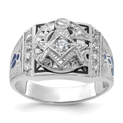 IBGoodman 14k White Gold Men's Polished and Textured Blue Lodge Master Masonic Ring Mounting