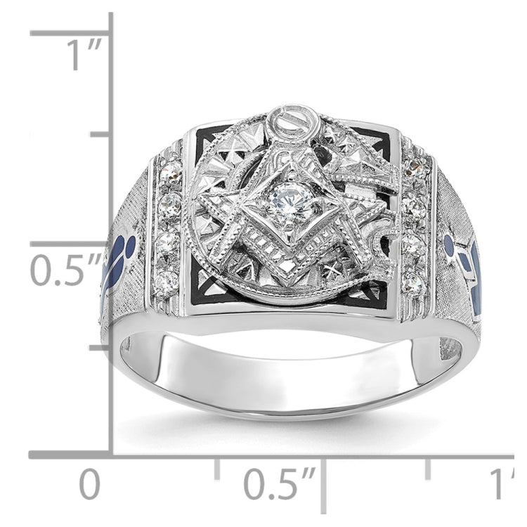 IBGoodman 14k White Gold Men's Polished and Textured Blue Lodge Master Masonic Ring Mounting