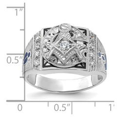 IBGoodman 14k White Gold Men's Polished and Textured Blue Lodge Master Masonic Ring Mounting