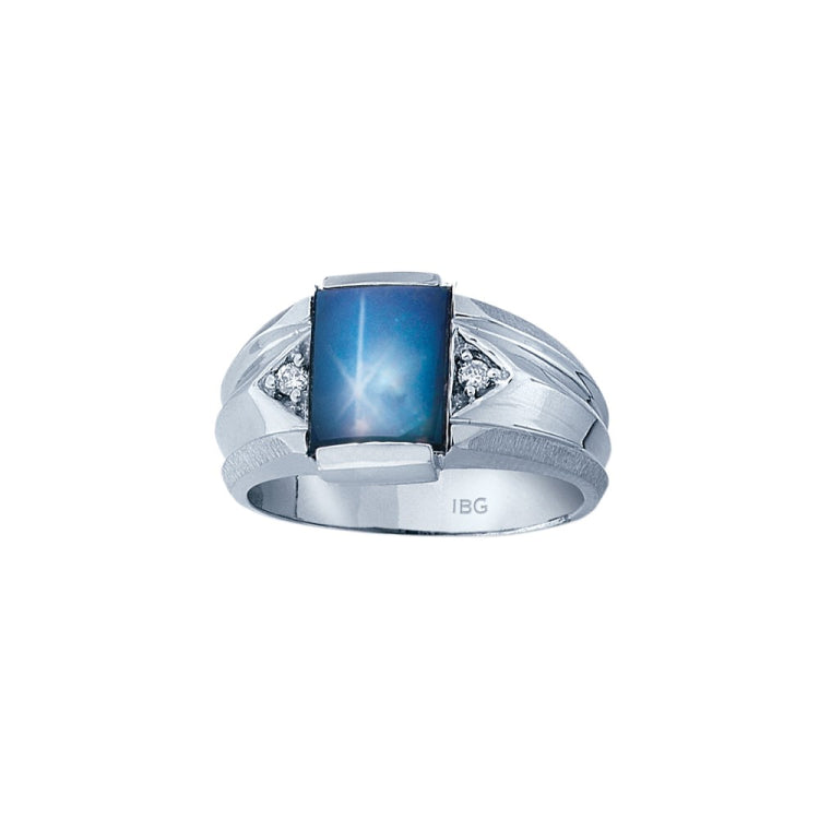 Men's Yellow Gold Created Blue Star Sapphire and Diamond Accent Ring Mounti
