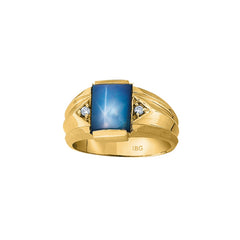 Men's Yellow Gold Created Blue Star Sapphire and Diamond Accent Ring .06ct