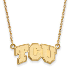 14k Gold LogoArt Texas Christian University T-C-U Small Pendant 18 inch Necklace