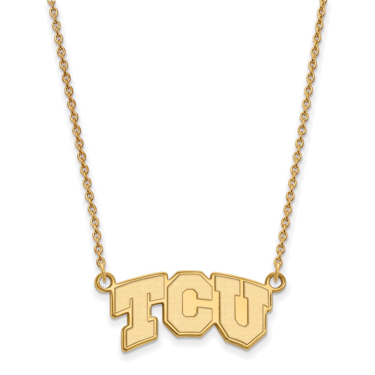 14k Gold LogoArt Texas Christian University T-C-U Small Pendant 18 inch Necklace