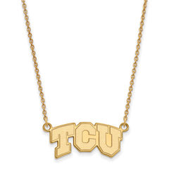 14k Gold LogoArt Texas Christian University T-C-U Small Pendant 18 inch Necklace