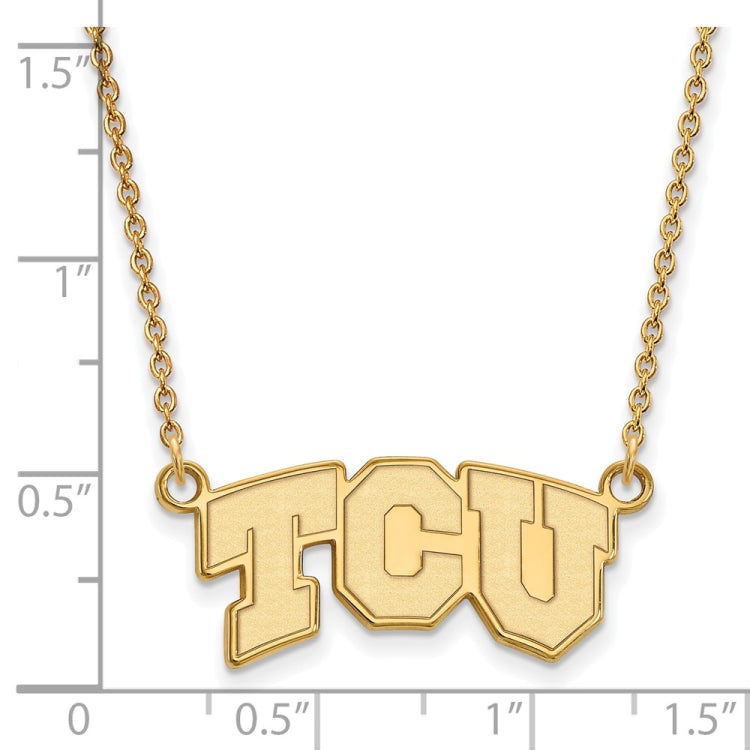 14k Gold LogoArt Texas Christian University T-C-U Small Pendant 18 inch Necklace