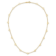 14k Polished Open Hearts with Heart Link Chain 16 inch Station Necklace