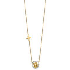 14k and White Rhodium Diamond-cut Angel and Cross 17 inch Necklace