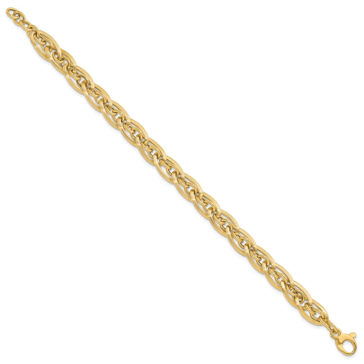 14K Polished and Grooved 8mm Fancy Link 8 inch Bracelet Plus 0.5 inch Extender