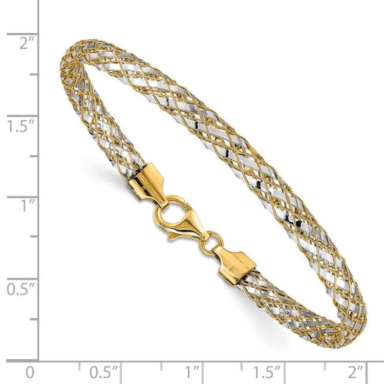 14K with White Rhodium 5mm Woven Mesh 7.5 inch Bracelet