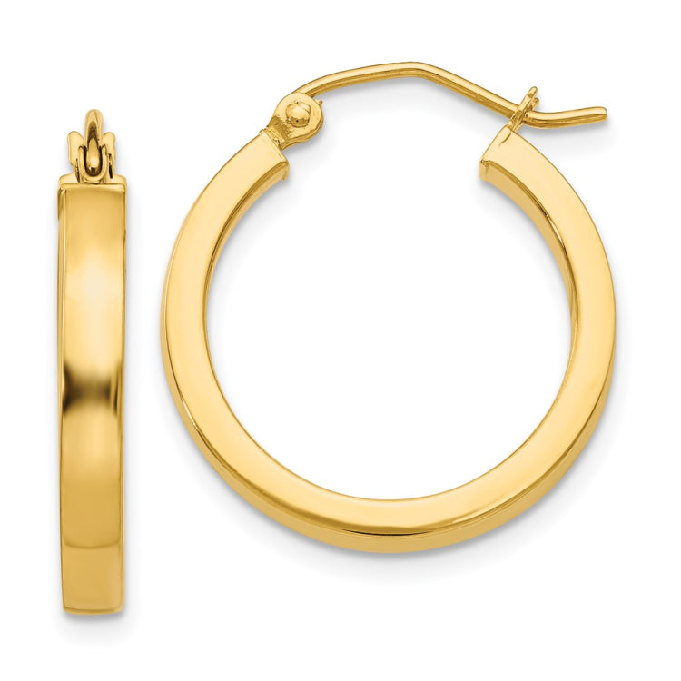 14k 2x20mm Polished Square Tube Hoop Earrings