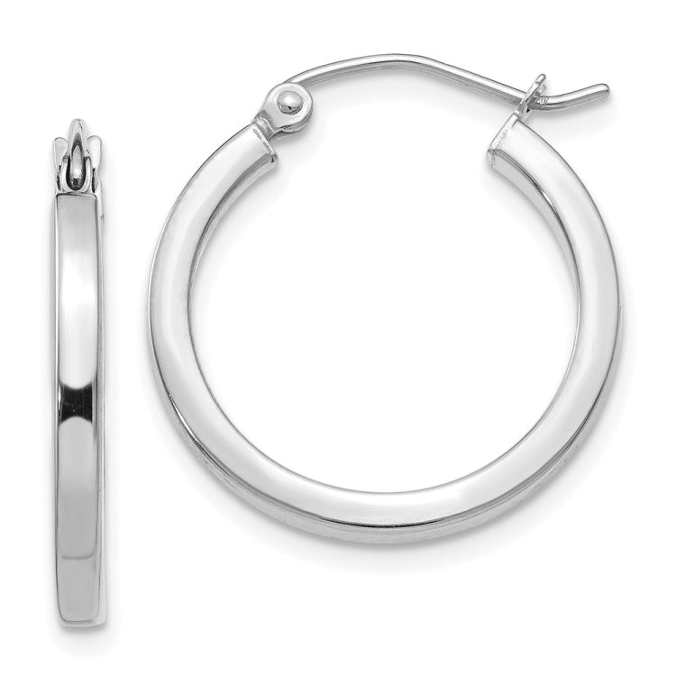 14k White Gold 2x20mm Square Tube Hoop Earrings