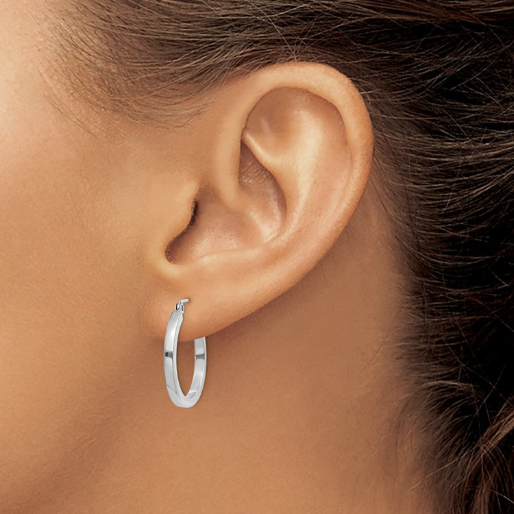 14k White Gold 2x20mm Square Tube Hoop Earrings