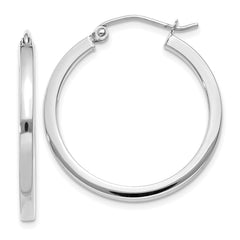 14k White Gold 2x25mm Square Tube Hoop Earrings